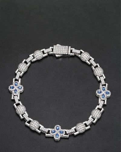 Bracelet Moissanite Blue Clover Link Bracelet - White gold