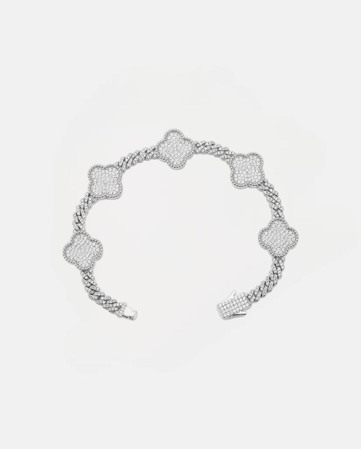 Bracelet Moissanite Cuban Clover Bracelet - White Gold