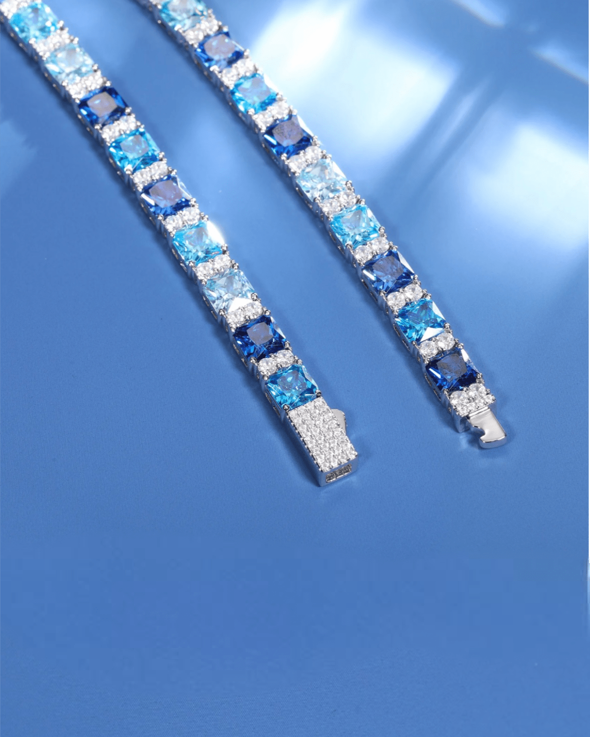 bracelet Moissanite Ocean Blue Stones Bracelet - White Gold