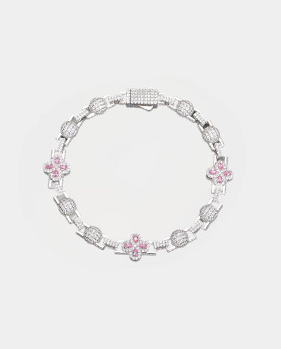 Bracelet Moissanite Pink Clover Link Bracelet - White Gold