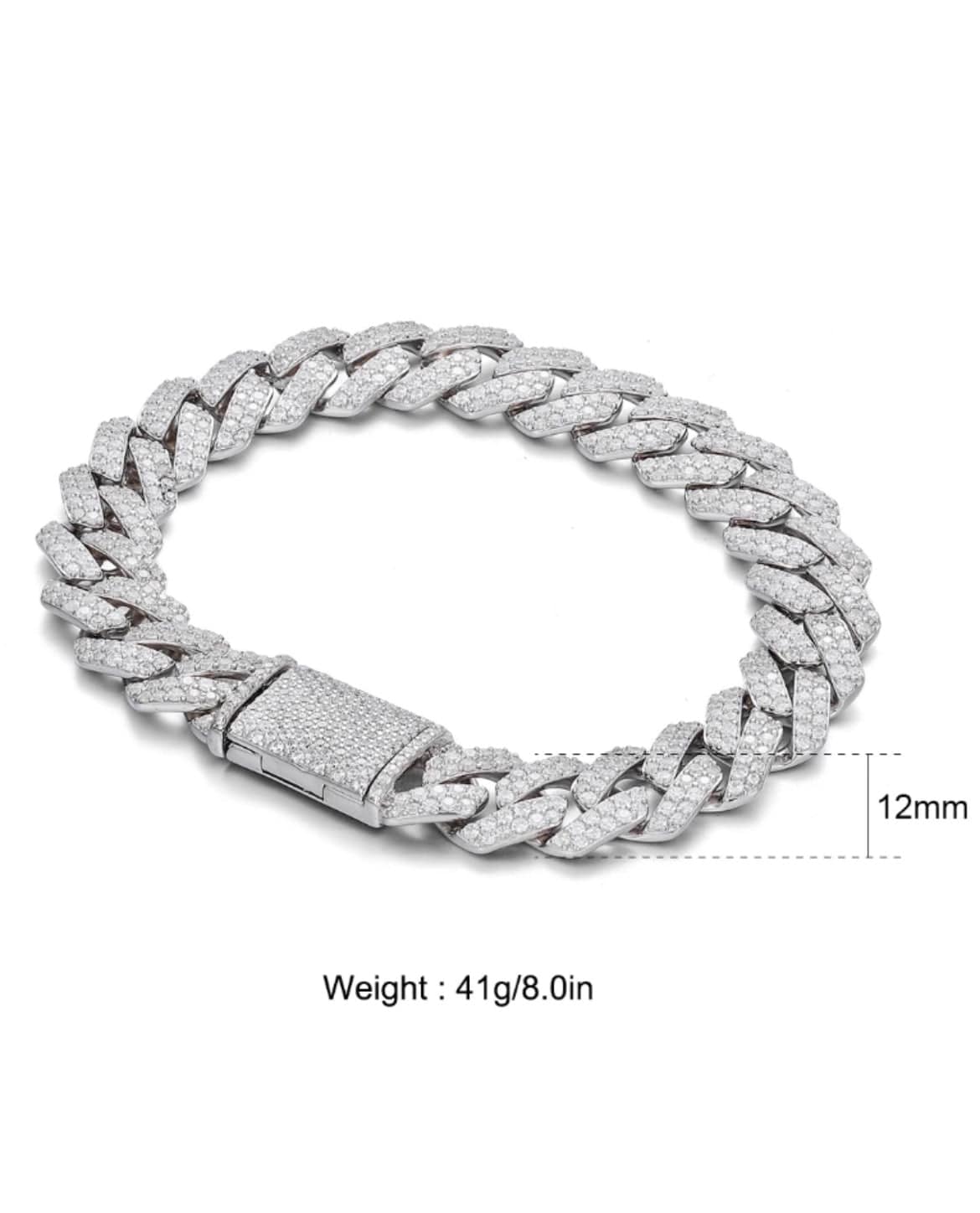 Bracelet VSS Moissanite 12 MM Straight Edge Cuban Link Bracelet - White Gold