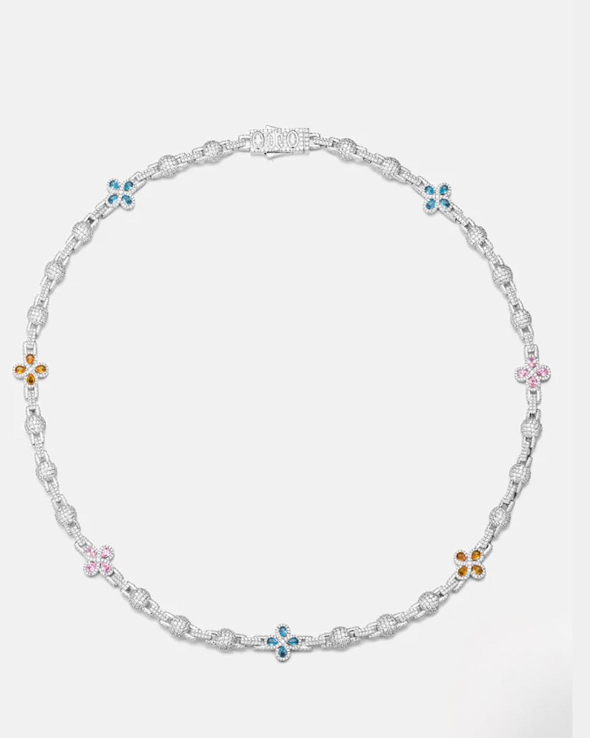 Chain Moissanite Multi Color Clover Link Chain - White Gold