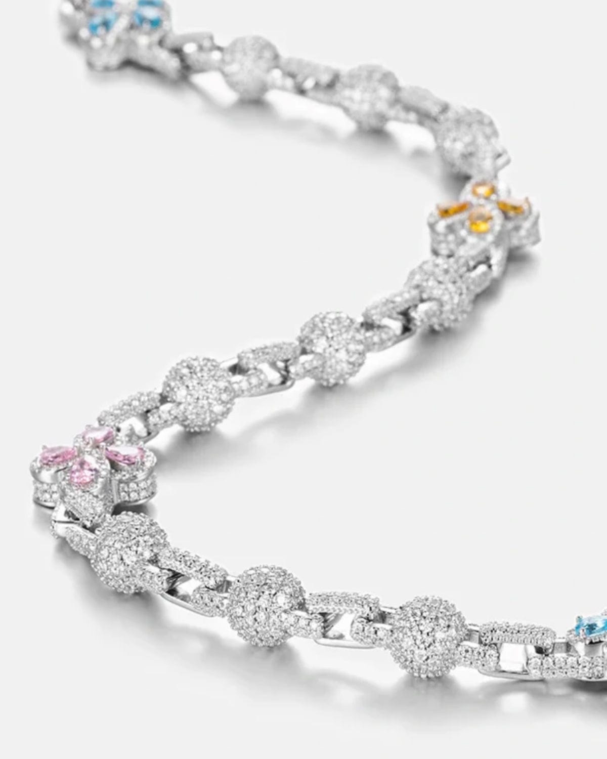 Chain Moissanite Multi Color Clover Link Chain - White Gold