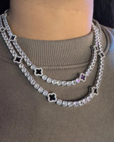 Chains MOISSANITE BLACK CLOVER TENNIS CHAIN. - WHITE GOLD