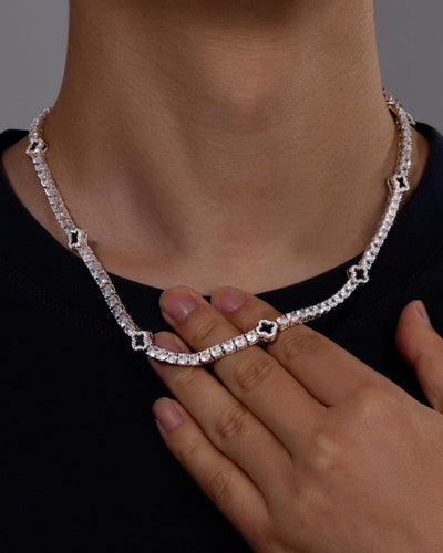 Chains MOISSANITE BLACK CLOVER TENNIS CHAIN. - WHITE GOLD