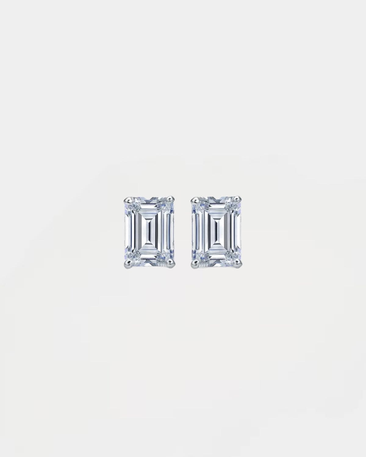 Earrings Baguette Studs 925 Silver - White Gold