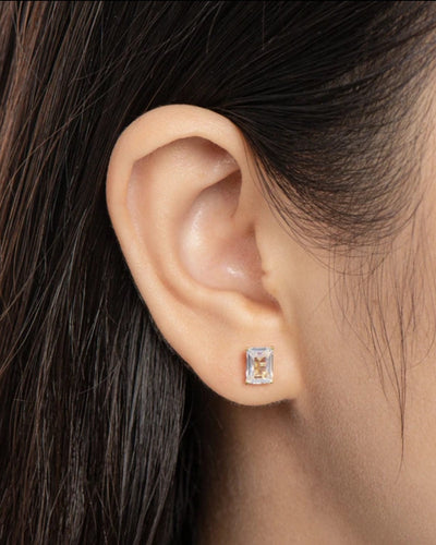 Earrings Baguette Studs 925 Silver - White Gold