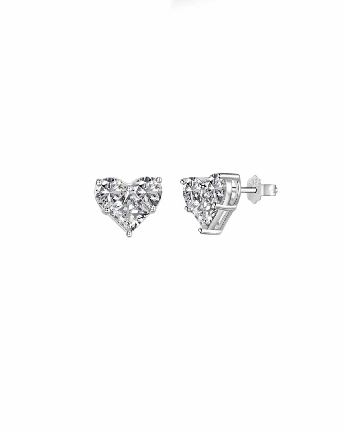 Earrings Iced Heart Studs 925 Silver- White Gold