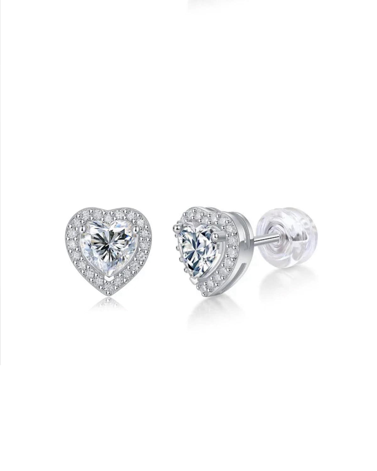 Earrings Love Heart Studs 925 Silver - White Gold