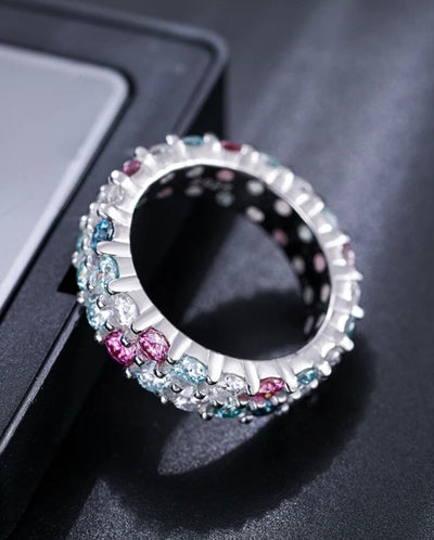 ring Moissanite Red & Blue Stones Ring - White Gold