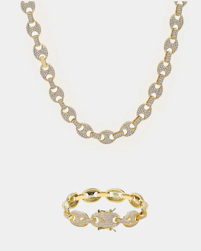 Set 12 MM Oval Link Chain + Bracelet Set - Gold